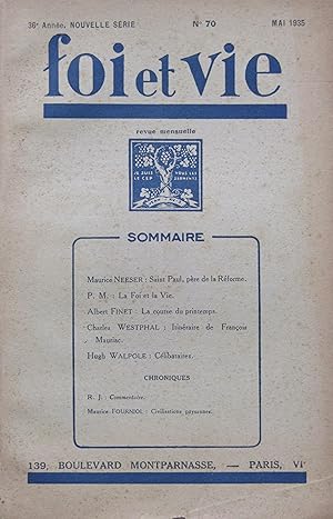 Imagen del vendedor de FOI et VIE 36e Anne Nouvelle srie N 70 Mai 1935 a la venta por Bouquinerie L'Ivre Livre