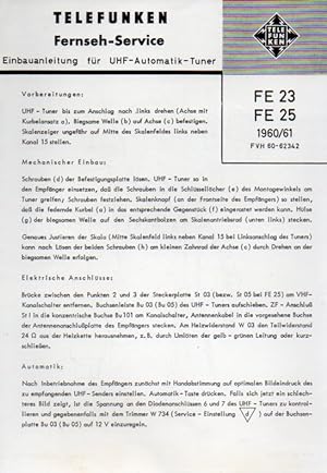 Fernseh Service Information 1960/61 für FE 23 und FE 25