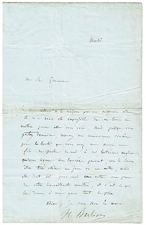 Imagen del vendedor de Eigenh. Brief mit Unterschrift  H. Berlioz". a la venta por Kotte Autographs GmbH