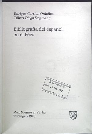 Bild des Verkufers fr Bibliografa del espanol en el Peru. Schriftenreihe des Sonderforschungsbereich 14, Band 1 zum Verkauf von books4less (Versandantiquariat Petra Gros GmbH & Co. KG)