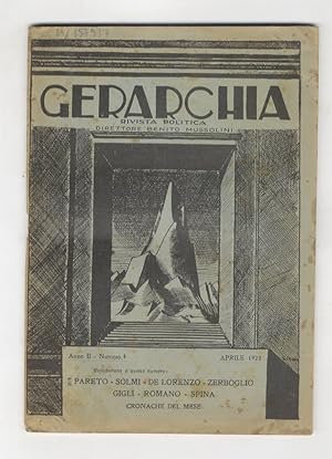 GERARCHIA. Rivista politica. Direttore: Benito Mussolini. Anno II. 1923; numero 4, aprile 1923.