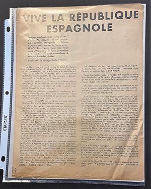 Bild des Verkufers fr Two handbills: "Vive la Republique Espagnole" and the Spanish version, "Vita la Republica Espagnola" zum Verkauf von JF Ptak Science Books