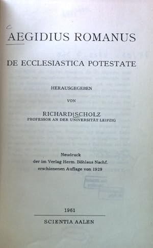 Bild des Verkufers fr Aegidius Romanus de Ecclesiastica Potestate; zum Verkauf von books4less (Versandantiquariat Petra Gros GmbH & Co. KG)