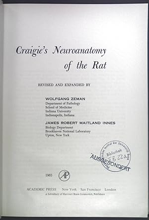 Image du vendeur pour Craigie's Neuroanatomy of the Rat. mis en vente par books4less (Versandantiquariat Petra Gros GmbH & Co. KG)