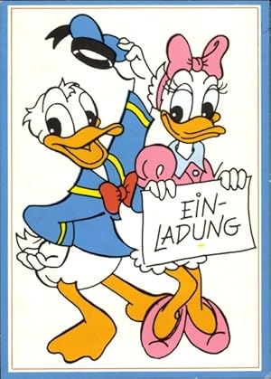 Künstler Ansichtskarte / Postkarte Walt Disney, Einladung, Donald und Daisy Duck