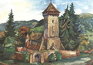 Image du vendeur pour Malincrav Malmkrog , Kirchenburg in Siebenbrgen,Kunstdruck nach einem Aquarell. mis en vente par Antiquariat Kastanienhof