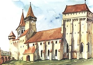 Image du vendeur pour Seica Mica - Kleinschelken, Kirchenburg in Siebenbrgen,Kunstdruck nach einem Aquarell. mis en vente par Antiquariat Kastanienhof