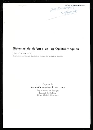 Imagen del vendedor de Sistemas de defensa en los Opistobranquios (Defense systems in Opistobranchs) a la venta por Paradox Books USA