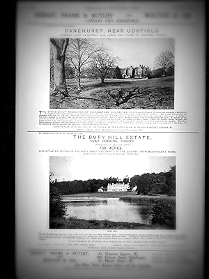 Imagen del vendedor de Danehurst Nr Uckfield, and The Bury Hill Estate inc Bury Hill Mansion, a full page property advertisement from 1914 Country Life Magazine. a la venta por Tony Hutchinson