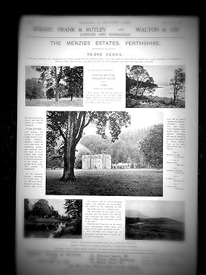 Imagen del vendedor de The Menzies Estates Perthshire, Castle Menzies, Farleyer House and Foss, a full page property advertisement from 1914 Country Life Magazine. a la venta por Tony Hutchinson