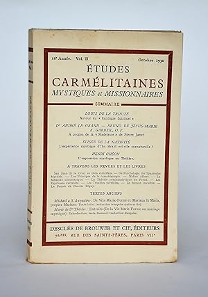Etudes Carmélitaines Mystiques et Missionnaires, 16e Année, vol. II [2], Octobre 1931