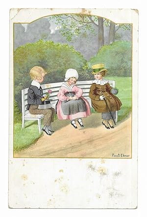 Postal. Niños sentados en el parque. Pauli Ebner nº 1270