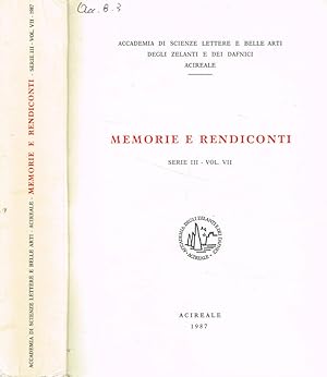 Imagen del vendedor de Accademia di scienze lettere e belle arti degli zelanti e dei dafnici. Memorie e rendiconti serie III- vol.VII, 1987 a la venta por Biblioteca di Babele