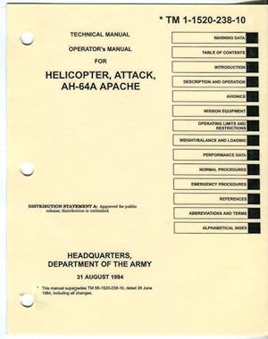 Operator's Manual for Helicopter, Attack, AH-64A Apache (Technical Manual TM 1-1520-238-10)