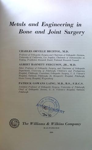 Seller image for Metals and Engineering in Bone and Joint Surgery; for sale by books4less (Versandantiquariat Petra Gros GmbH & Co. KG)