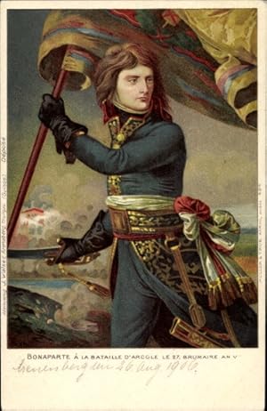 Litho Napoleon Bonaparte à la Bataille d'Arcole le 27. Brumaire An V