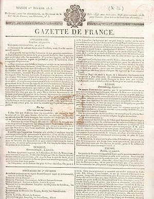 Bild des Verkufers fr GAZETTE DE FRANCE. NO 32. MARDI 1 FVRIER 1825. zum Verkauf von Pierre Raymond