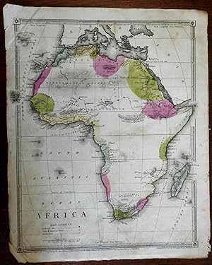 Africa Continent 1838 E.J. Huntington scarce hand color map