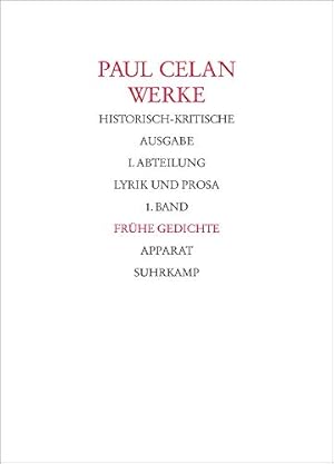 Imagen del vendedor de Celan, Paul: Werke. Historisch-kritische Ausgabe. I. Abteilung, Lyrik und Prosa. (in 2 Bnden), Band 1: Frhe Gedichte: Band 2: Apparat / hrsg. von Andreas Lohr. Unter Mitarb. von Holger Gehle. In Verbindung mit Rolf Bcher / Teil 1., Text a la venta por Antiquariat Im Baldreit