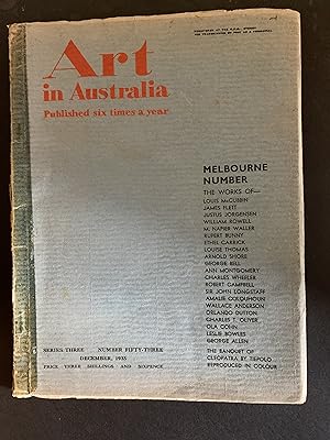 Bild des Verkufers fr Art in Australia Series Three Number Fifty-Three December 1933 Melbourne Number zum Verkauf von The Known World Bookshop