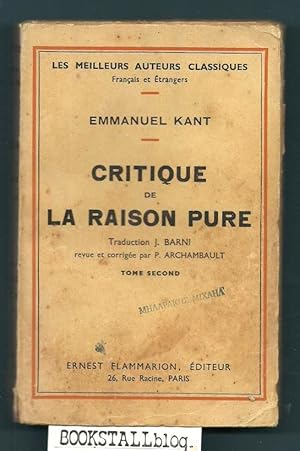 Seller image for Critique de la Raison Pure : Tome II for sale by BOOKSTALLblog