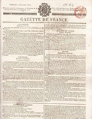 Bild des Verkufers fr GAZETTE DE FRANCE. No36. SAMEDI 5 FVRIER 1825. zum Verkauf von Pierre Raymond