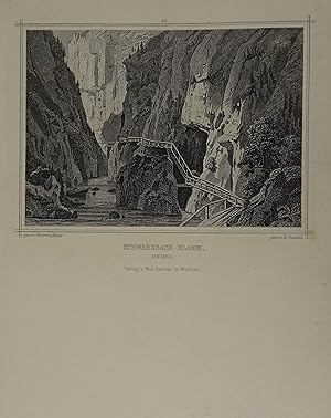 Schwarzbach-Klamm bei Unken. Stahlstich von K. Gunkel n. Obermüllner, München M. Ravizza um 1860,...