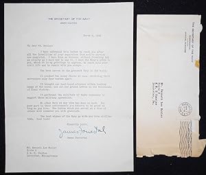 Bild des Verkufers fr Typed letter, signed by James Forrestal, Secretary of the Navy, to Kenneth Lee Mohler zum Verkauf von Classic Books and Ephemera, IOBA