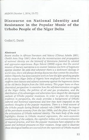 Seller image for Discourse on National Identity and Resistance in the Popular Music of the Urhobo People of the Niger Delta (in Aridon. International Journal of Urhobo Studies No 1, 2014) for sale by Black Rock Books