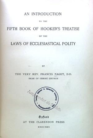 Imagen del vendedor de An Introduction to the fifth Book of Hooker's Treatise of the Laws of ecclesiastical Polity; a la venta por books4less (Versandantiquariat Petra Gros GmbH & Co. KG)