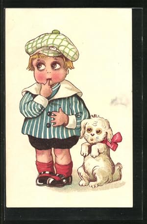 Immagine del venditore per Ansichtskarte unschuldig blickender Junge mit kleinem Hund venduto da Bartko-Reher