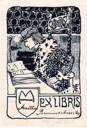 Bild des Verkufers fr Exlibris fr M (handschriftlich ergnzt : Martha Brunnschweiler). Klischeedruck von Fritz Gilsi, Paris. zum Verkauf von Antiquariat Heinz Tessin