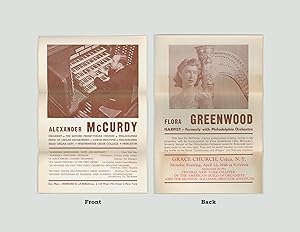 Seller image for Organist Alexander McCurdy & Harpist Flora Greenwood, Promotional Flyer Announcing their Joint Performance at Grace Church, Utica, April 22 1946. Music Memorabilia, Paper Ephemera. for sale by Brothertown Books