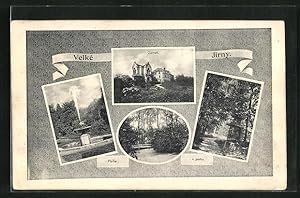 Ansichtskarte Velkè Jirny, Zamek, Partie v parku