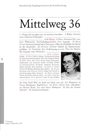 Immagine del venditore per Mittelweg 36. Zeitschrift des Hamburger Instituts fr Sozialforschung, 7. Jahrgang August /Sept. 1998 venduto da Fundus-Online GbR Borkert Schwarz Zerfa