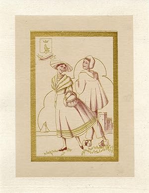 "AUNIS-SAINTONGE : Couple en costume régional" / Pochoir original sur papier calque entoilé (débu...