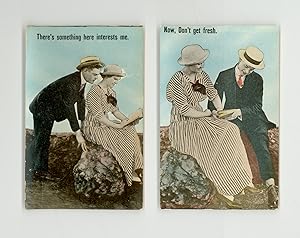 2 Old Valentine's Day Sweetheart Postcards Edwardian Era Flirting Lovers, Man with Pretty Girl an...