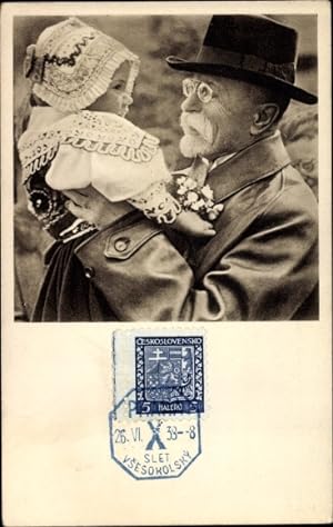 Ansichtskarte / Postkarte Staatspräsident der Tschechoslowakei Tomá Garrigue Masaryk, Portrait m...