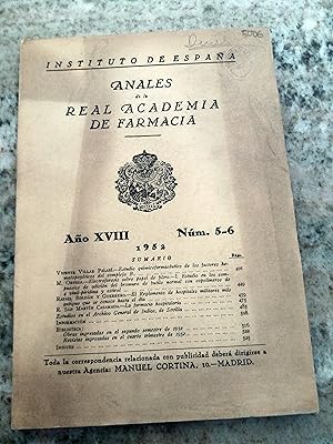 ANALES DE LA REAL ACADEMIA DE FARMACIA. Año XVIII. Nº 5 y 6. 1952