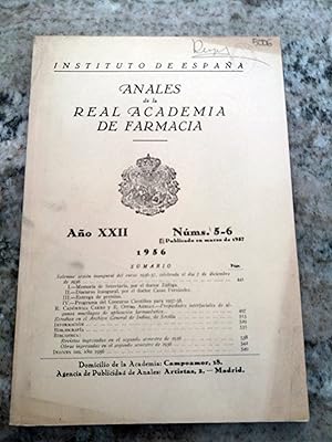 ANALES DE LA REAL ACADEMIA DE FARMACIA. Año XII. Nº 5 y 6. 1956