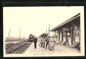 Ansichtskarte Mailly-le-Camp, La Gare, Soldaten am Bahnhof