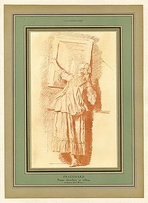 "FRAGONARD : Femme décrochant un tableau" / Litho originale entoilée publiée dans L'ILLUSTRATION ...