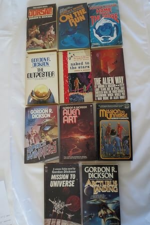 Imagen del vendedor de 11 BOOKS: SPACE WINNERS; ALIEN ART; MISSION TO UNIVERSE (2 COPIES) ; THE ALIEN WAY; ARCTURUS LANDING; DORSAI!; NAKED TO THE STARS; ON THE RUN; HOME FROM THE SHORE; THE OUTPOSTER (Signed by Author) a la venta por Sage Rare & Collectible Books, IOBA