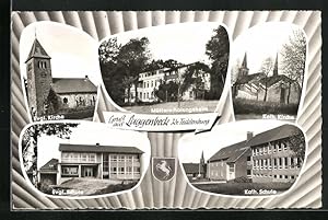 Ansichtskarte Laggenbeck, Müttererholungsheim, Katholische Kirche, Evangelische Schule