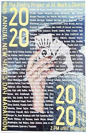 The Poetry Project's 46th Annual New Year's Reading Poster Flyer Jan. 1, 2020