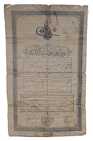 [GREEK MINORITY] "Devlet-i Aliyye Nüfus Tezkîresi" Early Ottoman birth certificate of Kostaniniyy...