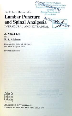 Seller image for Sir Robert Macintosh's Lumbar Puncture and Spinal Analgesia: Intradural and Extradural; for sale by books4less (Versandantiquariat Petra Gros GmbH & Co. KG)