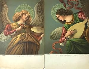 2 Fine Vintage Chromolithograph Postcards of Angels Playing Musical Instruments. Reproductions of...