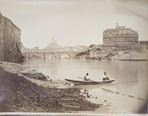 Foto Roma Rom, um 1870, Tiber, Engelsburg, Engelsbrücke, Vatikan, Petersdom, Angler - Träger bis ...