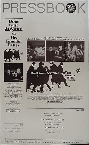 Seller image for The Kremlin Letter Pressbook 1970 Bibi Andersson, Richard Boone for sale by AcornBooksNH